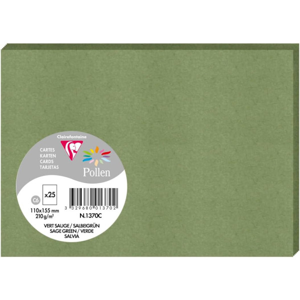 photo - Cartes - Format C6 - 110x155mm - Pollen - Vert sauge - 25 unités - Clairefontaine