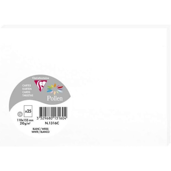 photo - Cartes - Format C6 - 110x155mm - Pollen - Blanc - 25 unités - Clairefontaine