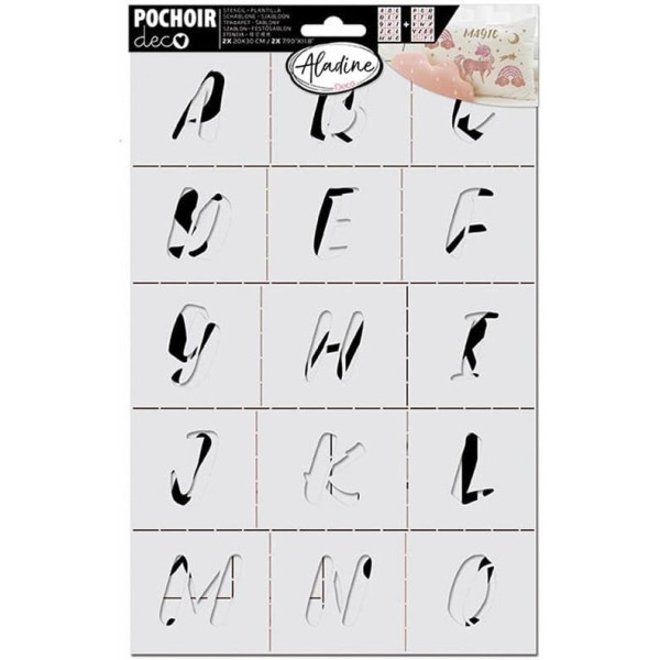 photo - Pochoirs - Lettres de l'alphabet - 2 planches - Tous supports - Réutilisable