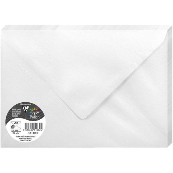 photo - Enveloppes - C5 - 16,2x22,9cm - Pollen - Blanc irisé - 20 unités - Clairefontaine