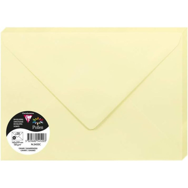 photo - Enveloppes - C5 - 16,2x22,9cm - Pollen - Canari - 20 unités - Clairefontaine