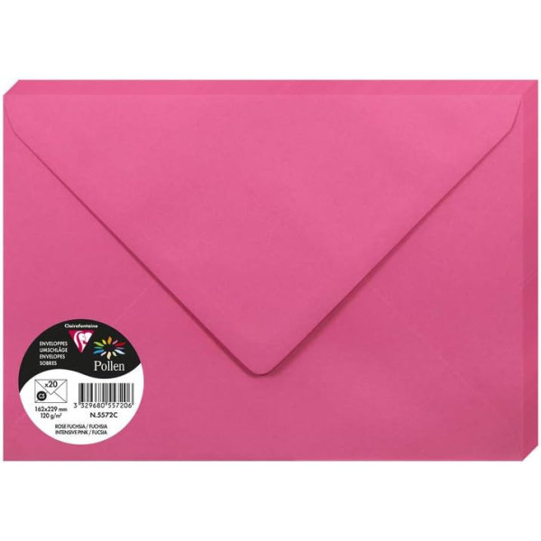 photo - Enveloppes - C5 - 16,2x22,9cm - Pollen - Rose fuchsia - 20 unités - Clairefontaine
