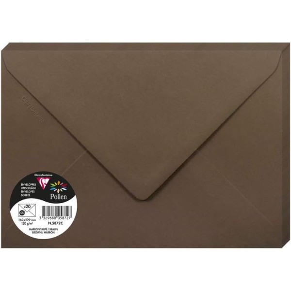 photo - Enveloppes - C5 - 16,2x22,9cm - Pollen - Marron taupe - 20 unités - Clairefontaine