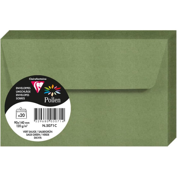 photo - Enveloppes - Format rectangle - 90x140mm - Pollen - Vert sauge - 20 unités - Clairefontaine