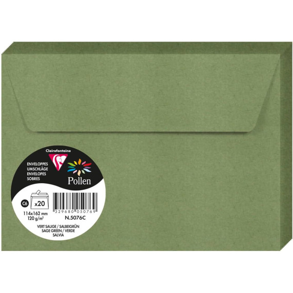photo - Enveloppes - Format C6 - 114x162mm - Pollen - Vert sauge - 20 unités - Clairefontaine