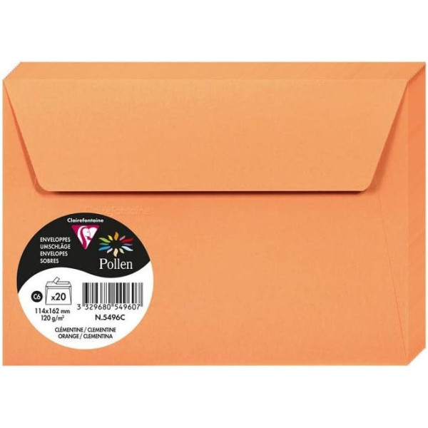 photo - Enveloppes - Format C6 - 114x162mm - Pollen - Clémentine - 20 unités - Clairefontaine
