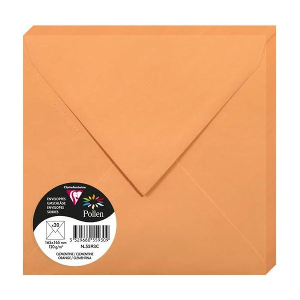 photo - Enveloppes - Carré - 165x165mm - Pollen - Clémentine - 20 unités - Clairefontaine