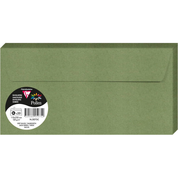 photo - Enveloppes - Format DL - 110x220mm - Vert sauge - 20 unités - Clairefontaine