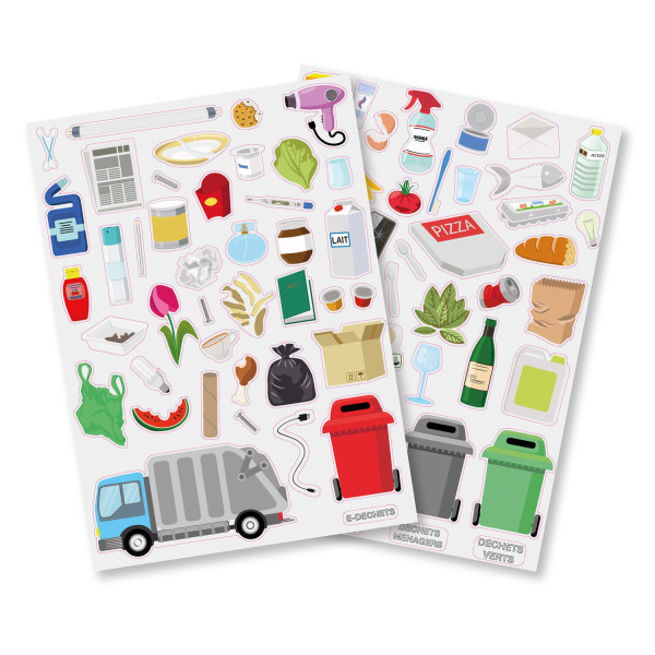 Gommettes - Recyclage - Tri sélectif - Déchets - Pour enfant - Loisirs créatifs - 85 pièces