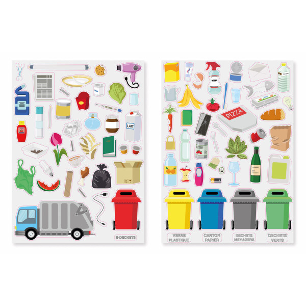 Gommettes - Recyclage - Tri sélectif - Déchets - Pour enfant - Loisirs créatifs - 85 pièces