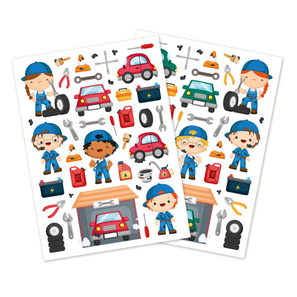 photo - Gommettes - Garage - Voiture - Mécanicien - Pour enfant - Loisirs créatifs - 78 pièces