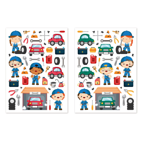 Gommettes - Garage - Voiture - Mécanicien - Pour enfant - Loisirs créatifs - 78 pièces