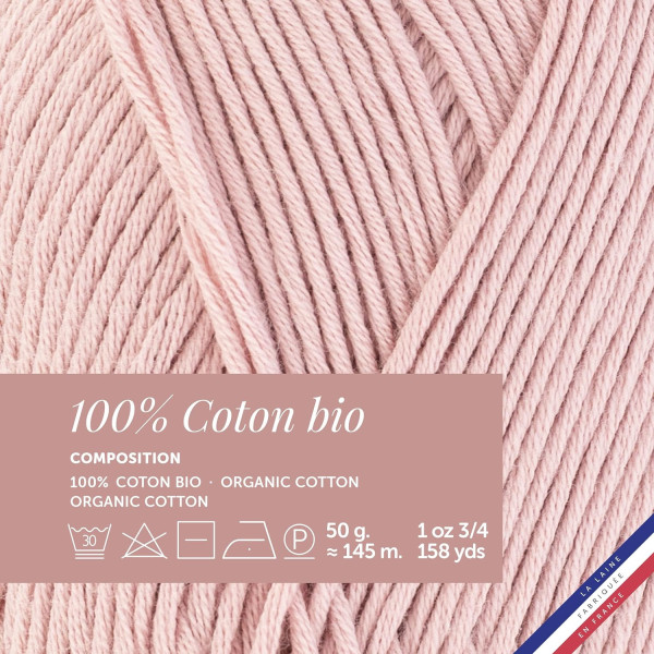 Pelote de laine - Blush - 100% coton bio - 3mm - Tricot et crochet - Bergère de France
