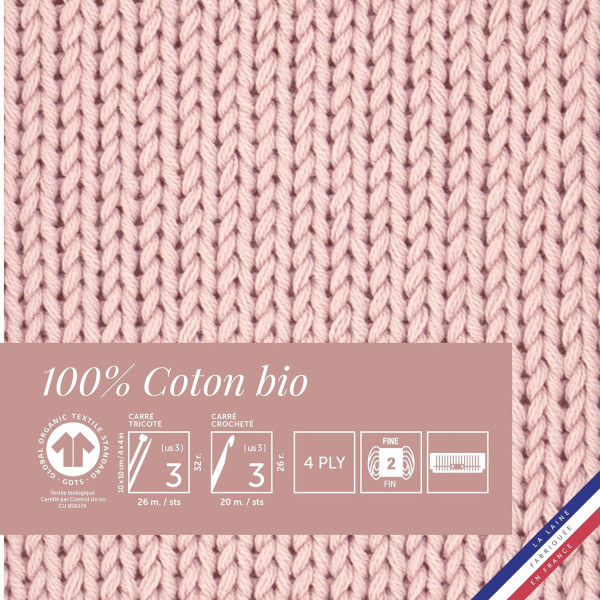 Pelote de laine - Blush - 100% coton bio - 3mm - Tricot et crochet - Bergère de France