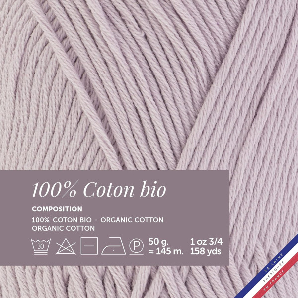 Pelote de laine - Lilas - 100% coton bio - 3mm - Tricot et crochet - Bergère de France