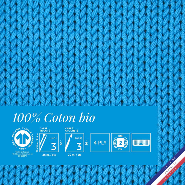 Pelote de laine - Lagon - 100% coton bio - 3mm - Tricot et crochet - Bergère de France