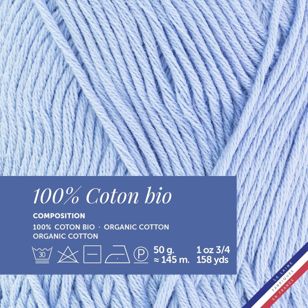 Pelote de laine - Ciel - 100% coton bio - 3mm - Tricot et crochet - Bergère de France