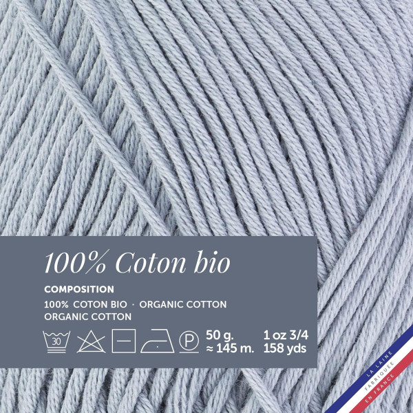Pelote de laine - Grisou - 100% coton bio - 3mm - Tricot et crochet - Bergère de France