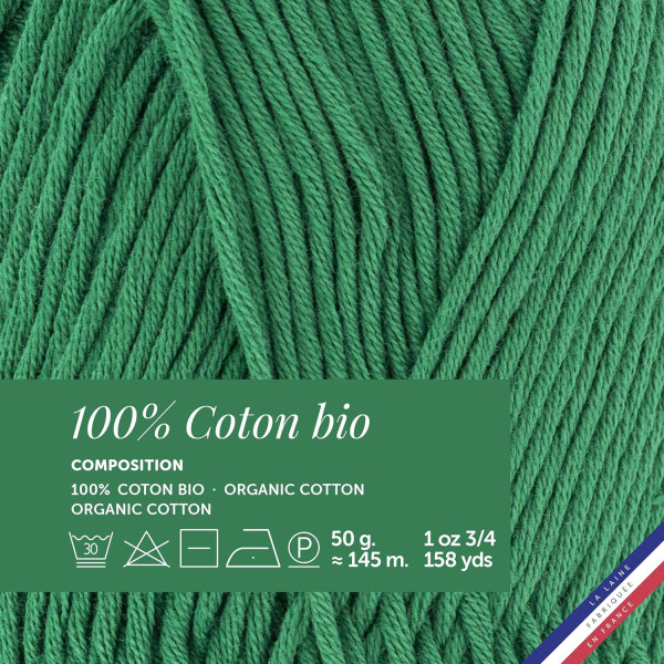 Pelote de laine - Gazon - 100% coton bio - 3mm - Tricot et crochet - Bergère de France