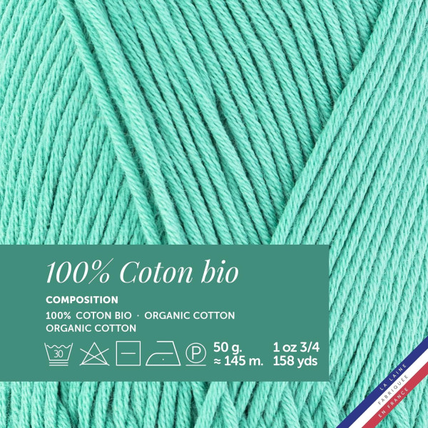 Pelote de laine - Algue - 100% coton bio - 3mm - Tricot et crochet - Bergère de France
