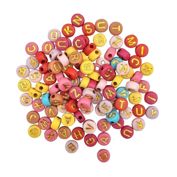 photo - Perles - Rondes - Lettres - Couleurs assorties - Pour bijoux, collier, bracelet