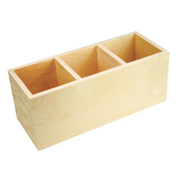 photo - Caissette - 3 compartiments - Bois naturel - A décorer - 24x9,5x9,5cm