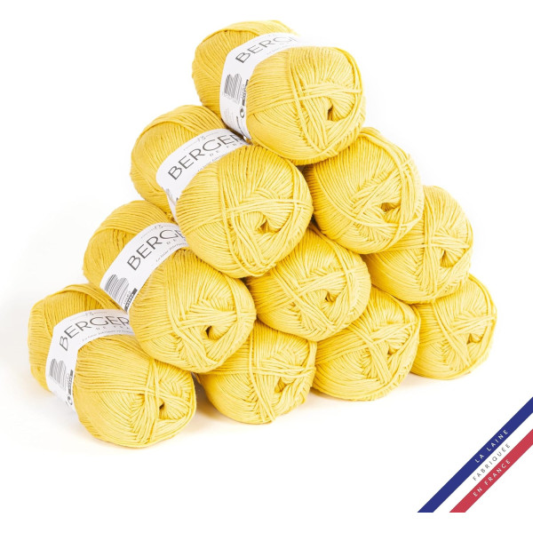 10 pelotes de laine - Safran - 100% coton bio - 3mm - Tricot et crochet - Bergère de France