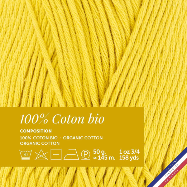 10 pelotes de laine - Safran - 100% coton bio - 3mm - Tricot et crochet - Bergère de France