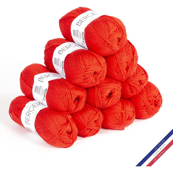 10 pelotes de laine - Vermeille - 100% coton bio - 3mm - Tricot et crochet - Bergère de France