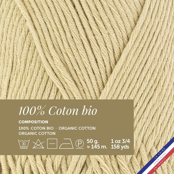 10 pelotes de laine - Sable - 100% coton bio - 3mm - Tricot et crochet - Bergère de France