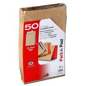 50 pochettes à soufflets - Papier kraft - 229x324mm - 120g - GPV