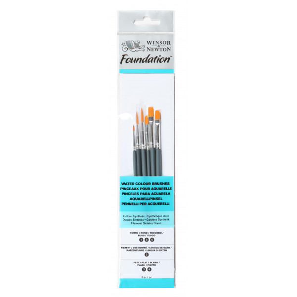 Assortiment 6 Pinceaux Manche Court Rond N°1,5 Et 6/Usé Bombé N°2/Plat N°3 Et 4 - Winsor Et Newton pas cher