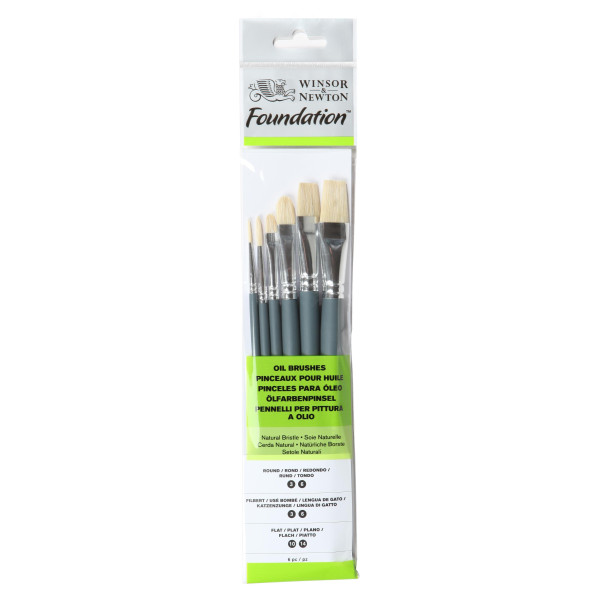 Assortiment 6 Pinceaux Manche Court Rond N°3 Et 6/Usé Bombé N°3 Et 6/Plat N°10 Et 14 - Winsor Et Newton pas cher