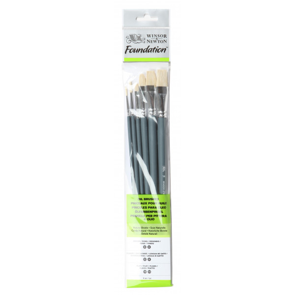 Assortiment 6 Pinceaux Manche Long Rond N°3 Et 6/Usé Bombé N°3 Et 6/ Plat N°10 Et 14 - Winsor Et Newton pas cher