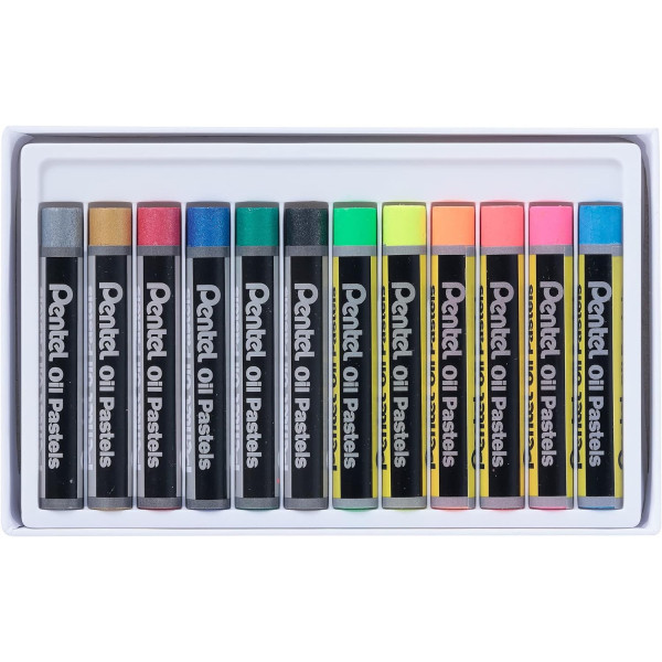 Boite de 12 Pastels à l'huile - Métallisé - Fluorescent - Pentel Art