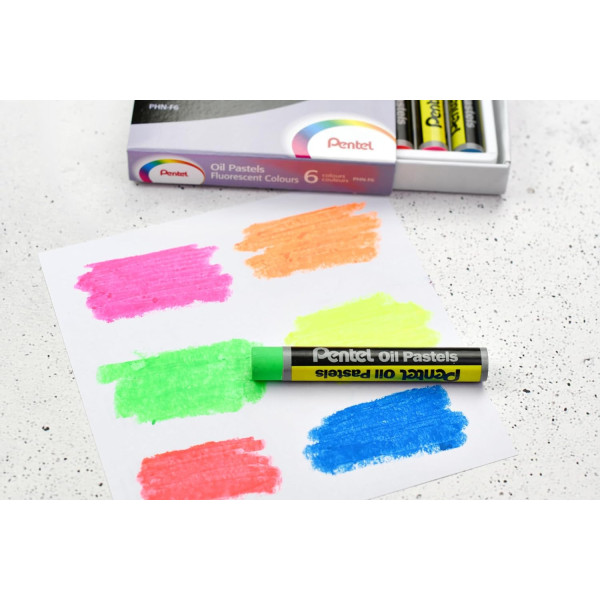 Pastels à l'huile - Boîte de 6 - Couleurs fluorescentes - Pentel Arts