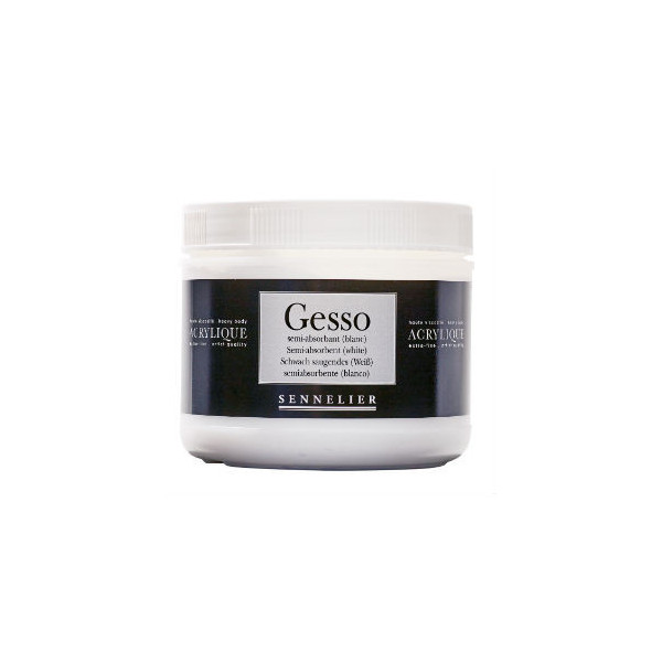 Gesso - Blanc - Semi-absorbant - Acrylique, aquarelle et huile - Sennelier - Pot 500ml
