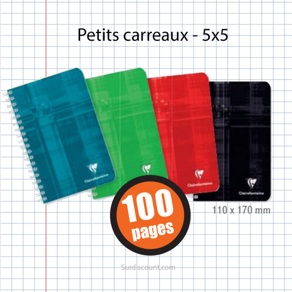 Carnet Reliure Spirales 110X170 100P Petits Carreaux 5X5 90G Clairefontaine pas cher