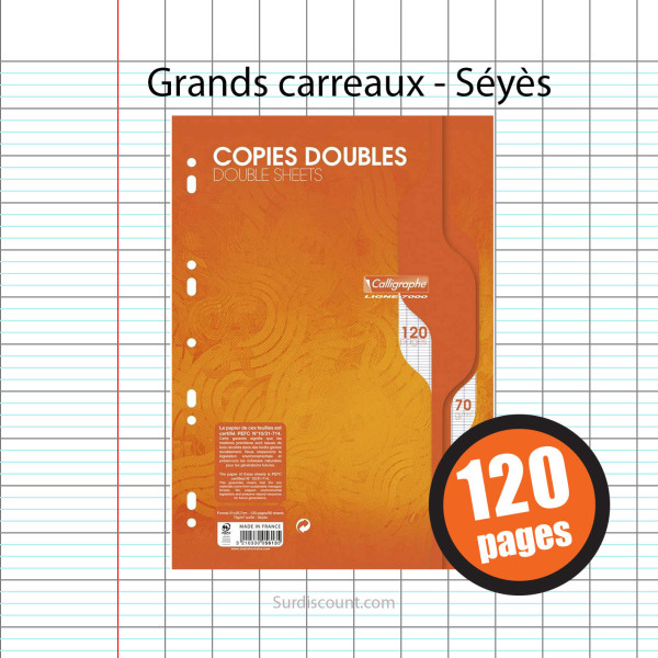 120 Copies Doubles Perforées 21X29,7 A4 Grands Carreaux Seyes 70G Clairefontaine pas cher