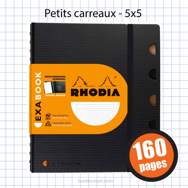 Cahier Exabook 160X210 A5+ Petits Carreaux 5X5 160P Rhodia pas cher