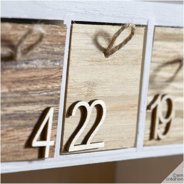 Chiffres en bois - 1 à 24 - Autocollant - 2cm - Loisirs créatifs - Calendrier