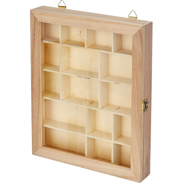 Vitrine en bois - A décorer - 16 compartiments - 23x28 cm - Vitre plexi - Artemio