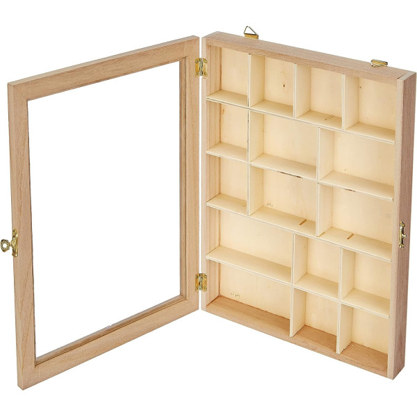 Vitrine en bois - A décorer - 16 compartiments - 23x28 cm - Vitre plexi - Artemio