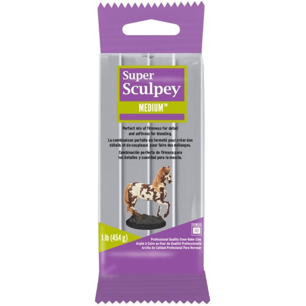 Pâte polymère - Gris - A cuire - Pâte à modeler - Super Sculpey Medium - Ferme - Bloc 454g