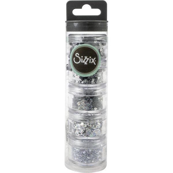 Sequins - Perles - Argent - Assortis formes - Carterie, scrapbooking - Sizzix