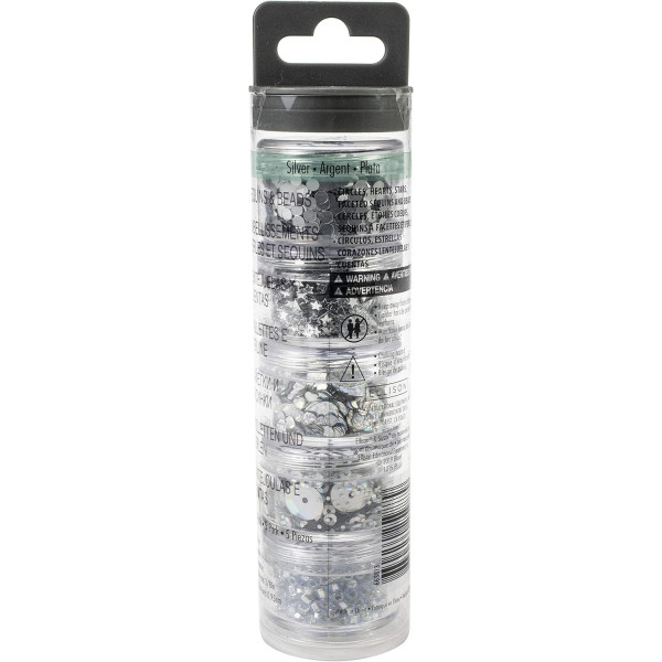 Sequins - Perles - Argent - Assortis formes - Carterie, scrapbooking - Sizzix