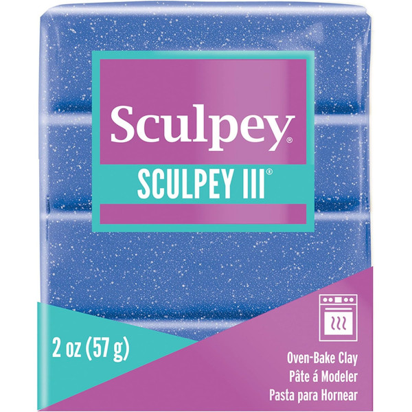 Pâte polymère - Bleu pailleté - A cuire - Pâte à modeler - Sculpey Sculpey III - Bloc de 57g