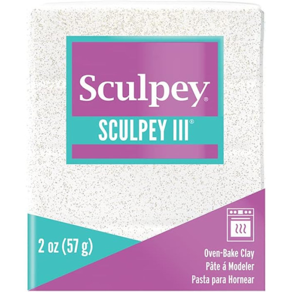 Pâte polymère - Blanc pailleté - A cuire - Pâte à modeler - Sculpey Sculpey III - Bloc de 57g