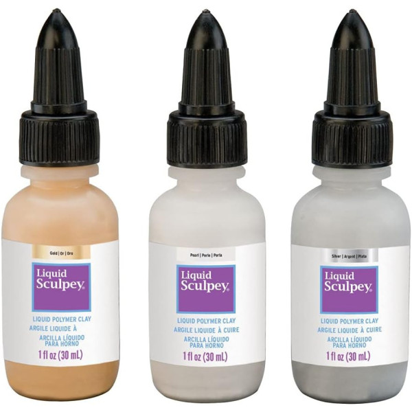Argile liquide à cuire - Pour création de bijoux - Couleur métallique - 3 flacons 30ml