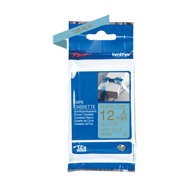 Cartouche pour étiqueteuse - Brother - TZe-RL34 - Tissu fond bleu clair écriture or - 12mm